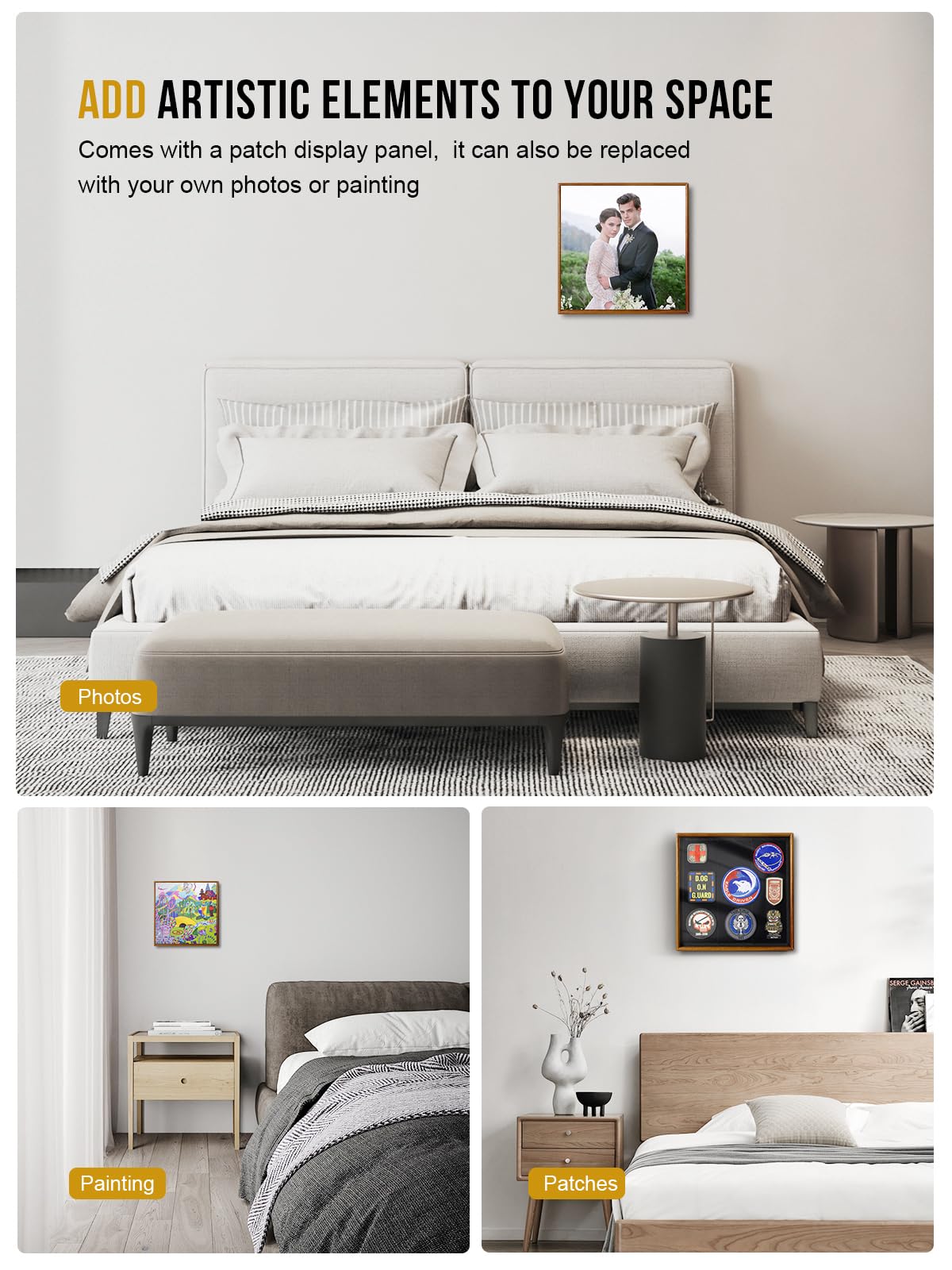 Concealment Furniture, Concealment Shelf Wall Mounted Hidden Storage Box Compartment Furniture Hidden Shelf Wooden Picture Photo Frame with Patches Display Panel(Black Ebony) 1TG Tactical