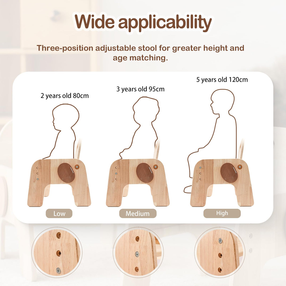 ibwaae Natural Solid Wooden Kids Chair Height-Adjustable Wooden Chair for Toddlers Montessori Furniture Birthday Gift for Children ibwaae