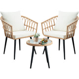 IJIALIFE 3 Pieces Patio Bistro Set, Outdoor Wicker Table and Chairs Set of 2, Rattan Balcony Furniture Set with Cushions for Front Porch Apartment Backyard Deck,Beige IJIALIFE