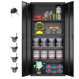 JAORD Metal Garage Storage Cabinet on Wheels, 73" Black Rolling Tool Cabinets with 4 Adjustable Shelves for Office Home Warehouse Tool Industrial, Assemble Required, Black JAORD