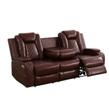 Plithzy Power Recliner Sofa Set with LED, Breathing Leather Living Room Furniture, Reclining Leather Sofa with USB Ports/Cup Holders/Armrest Storage (3 Pieces Couch Set, Garnet) Plithzy