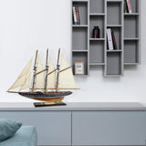 SAILINGSTORY Wooden Sailboat Model Ship Sailboat Decor 24" Schooner Atlantic 1:60 Scale Replica Blue and Walnut Antique Finish HOME DECOR SAILINGSTORY