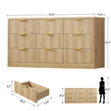 TEENFON Fluted Dresser for Bedroom with 9 Drawers, 63" Wide Modern Chest of Drawers with Metal Handle & Curved Profile Design, Wood Closet Clothes Storage Organizer for Living Room, Hallway, Natural TEENFON