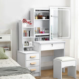 BOSTANA Vanity Desk with Lights,Makeup Vanity with Mirror,Small Vanity with 4 Drawers&Storage Shelves,Vanity Desk with LED Lights,Extra Large Sliding Mirror,3 Lighting Modes,Brightness Adjustable BOSTANA