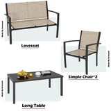 Greesum 4 Pieces Patio Furniture Set, Outdoor Conversation Sets for Patio, Lawn, Garden, Poolside with A Glass Coffee Table, Beige Greesum