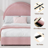 REVOMINCA Twin Size Bed Frame, Pink Twin Bed Frame, Boucle Upholstered Platform Bed Frame with Headboard, Soft Arch Shaped Round Headboard, No Box Spring Required, Easy Assembly, Pink REVOMINCA
