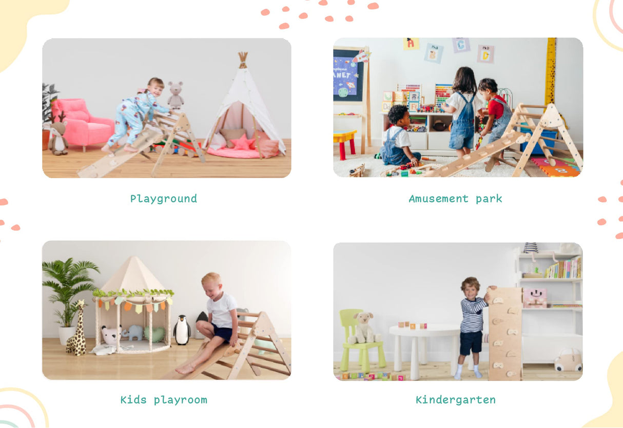 Woodandhearts Indoor Playground: Montessori Climbing Set - Pikler Triangle - Toddler Jungle Gym - Climbing Toys for Toddlers 1-3 Inside Wood And Hearts