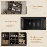 47" Farmhouse Coffee Bar with 3-Tier Storage, Kitchen Hutch with 12 Wine Racks & 3 Glass Holders, Coffee Hutch Cabinet with 6 Hooks, Wine Bar Cabinet for Kitchen, Dining Room, Living Room, Rustic Oak REVOMINCA