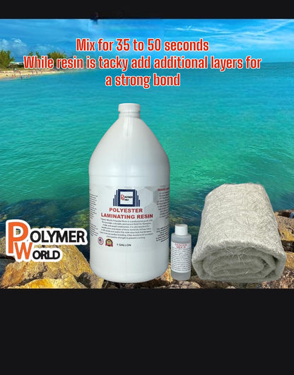 Polymer World- 1 Gal Polyester Resin with Rolled .75x50x5 Yard Chopped Strand Mat, Fiberglass Kit for Boats, Cars, Surfboard, RV, Canoes, Jetski, Watercraft, with MEKP