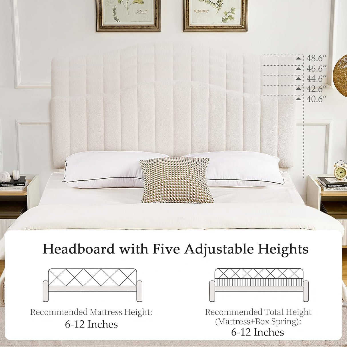 VECELO Full Size Upholstered Platform Bed Frame with Adjustable Teddy Fabric Headboard, Strong Wood Slats, 7.9" Under-Bed Storage, Noise-Free, No Box Spring Needed - Beige VECELO