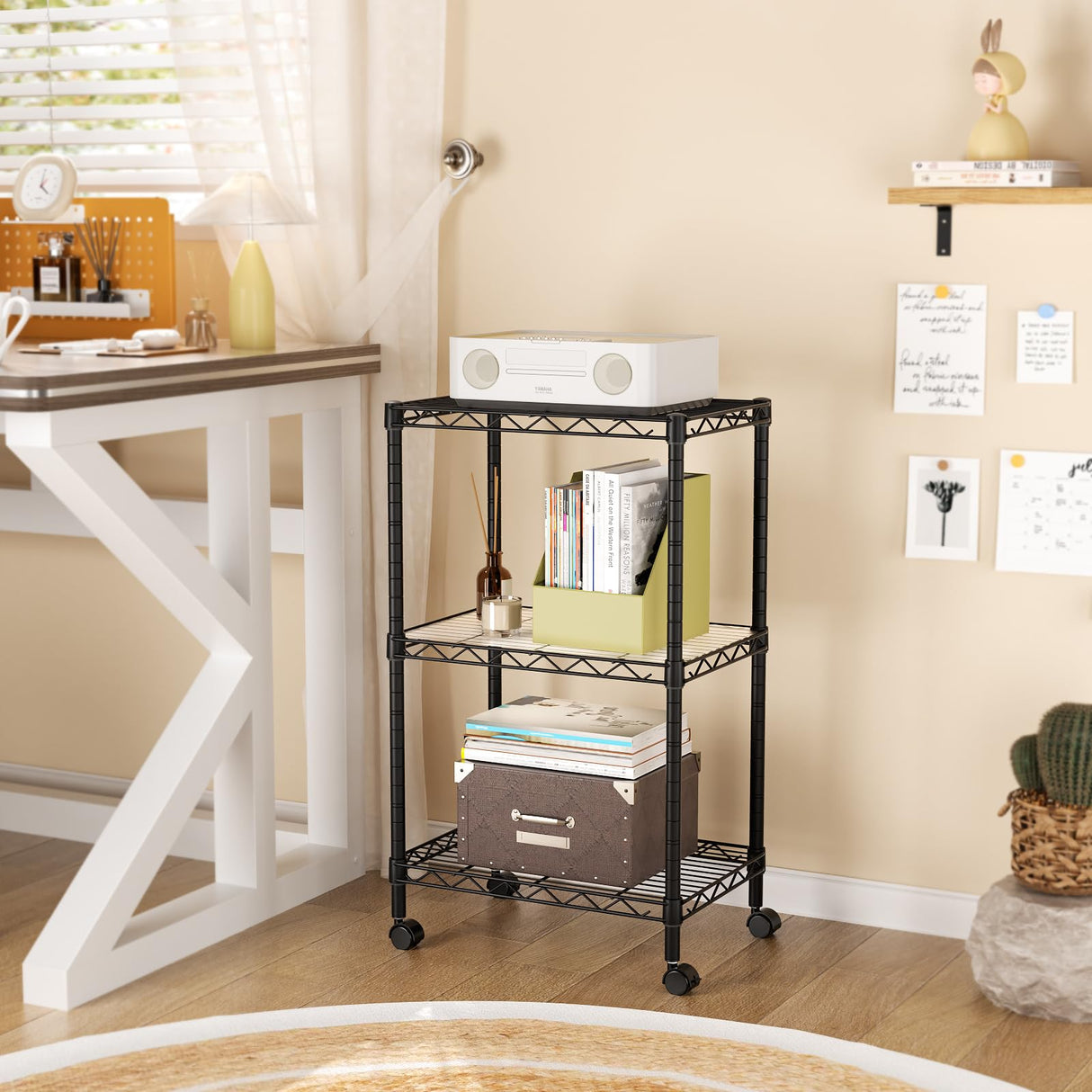 SINGAYE 3 Small Shelves Storage Shelf Wire Shelving Unit Metal Shelf Adjustable Organizers Storage Shelving with Wheels for Bathroom Laundry Room Kitchen Pantry12”D x 18”W x 30.5”H Black SINGAYE