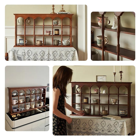 Qivzixamjr Vintage Wall-Mounted Curio Case, Wooden Coffee Cup Display Rack, Shadow Box Display Stands, Wall or Desk Top Storage Rack for Bedroom, Living Room, Kitchen(Brown) Qivzixamjr