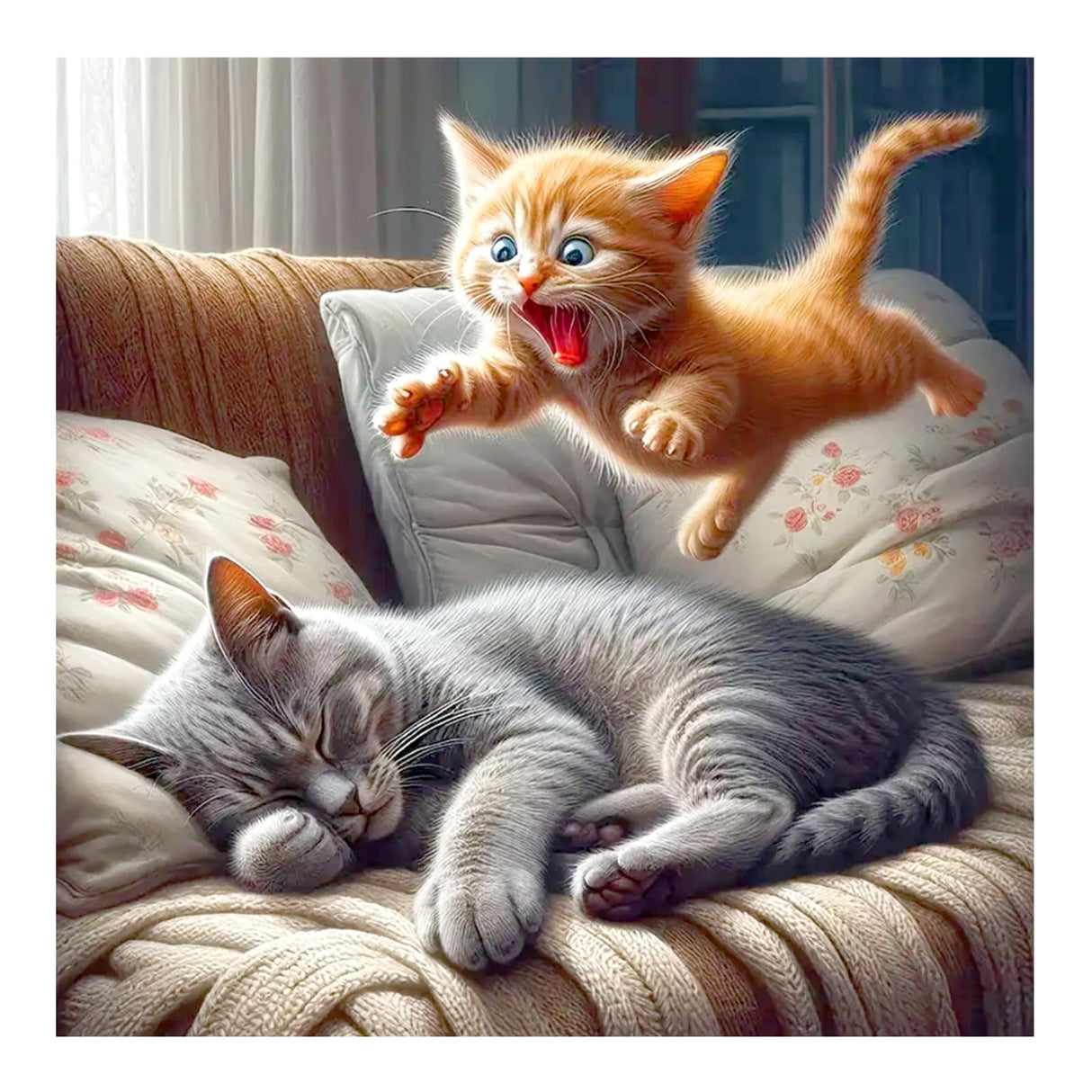 FHBUBPUP Cat Diamond Art Kits for Adults - Diamond Painting Kits for Adults Beginners - DIY Full Drill Round Diamond Dot Gem Art, Craft Gift Suitable for Home Wall Decoration 12×12Inch FHBUBPUP