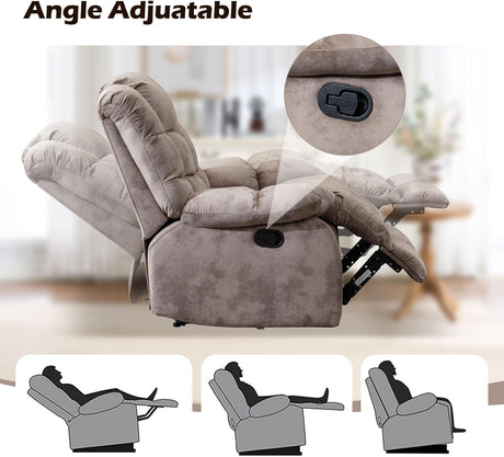 EBELLO Manual Recliner Chair, Overstuffed Reclining Sofa with Soft Padded Headrest and Armrest, Soft Fabric Single Couch for Living Room, Light Brown EBELLO