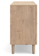 Signature Design by Ashley Cielden Coastal 6-Drawer Dresser, Bronze-Tone Knobs, Safety Stop, Textured Cane Details, 62.01" W x 19.65" D x 35.67" H, Light Brown Signature Design by Ashley