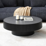 LKTART 31.49'' Matt Black Coffee Table Modern Nesting Round Wood Handcrafted Relief Tea Table with Sturdy Pedestal for Apartment Living Room LKTART
