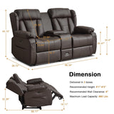 WISHDEER Power Reclining Loveseat Sofa, Loveseat Recliner Couch with Console, RV Recliners for Travel Trailers, Home Theater Seating with Cup Holders/LED/Drawer/USB/USB C for Living Room(Brown) WISHDEER
