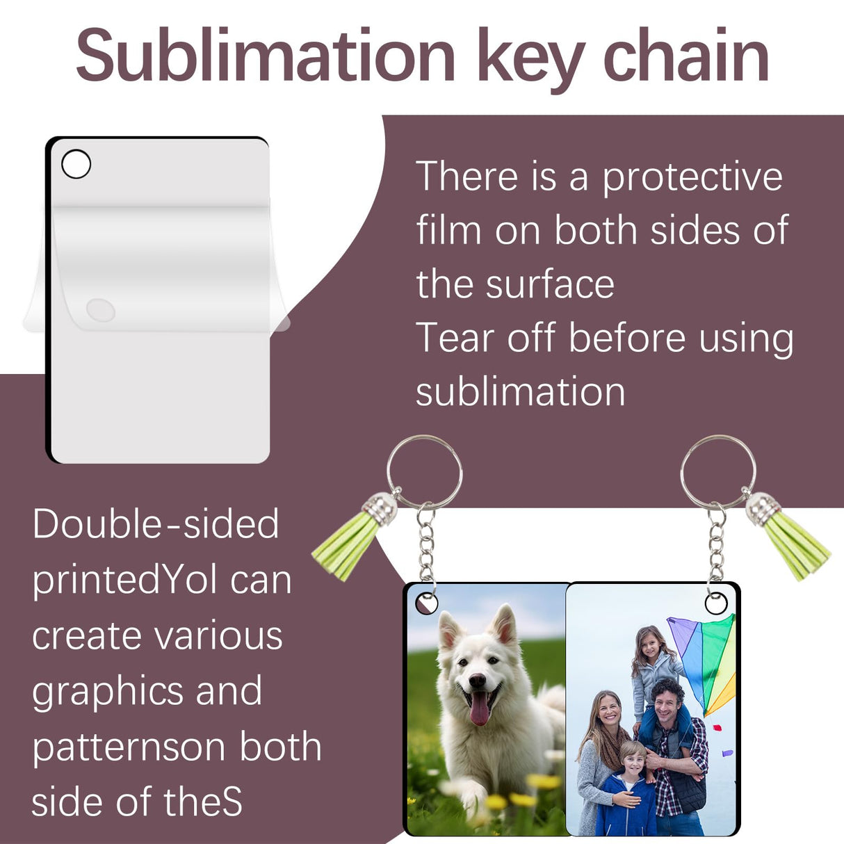 AiDiYGECO 15 PCS sublimation keychain blanks with Tassels Double Sided MDF sublimation keychains blanks bulk (WHITE, Rectangular) AiDiYGECO