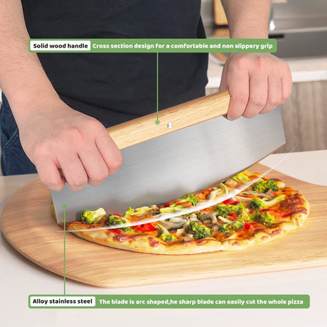 5 PCS Large Pizza Stone Set,Heavy Duty 16" Pizza Stone for Oven and Grill with Handle Rack,Pizza Peel(OAK), Pizza Cutter Rocker & Cooking Paper,Large Baking Stone for Pizza, Bread Gyreuni
