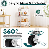 SMUG 3 Tier Rolling Cart - Metal Utility Carts on Lockable Caster Wheels, Mobile Storage Shelves Organizer for Livingroom, Bathroom, Kitchen, Bedroom & Narrow Places, White SMUG