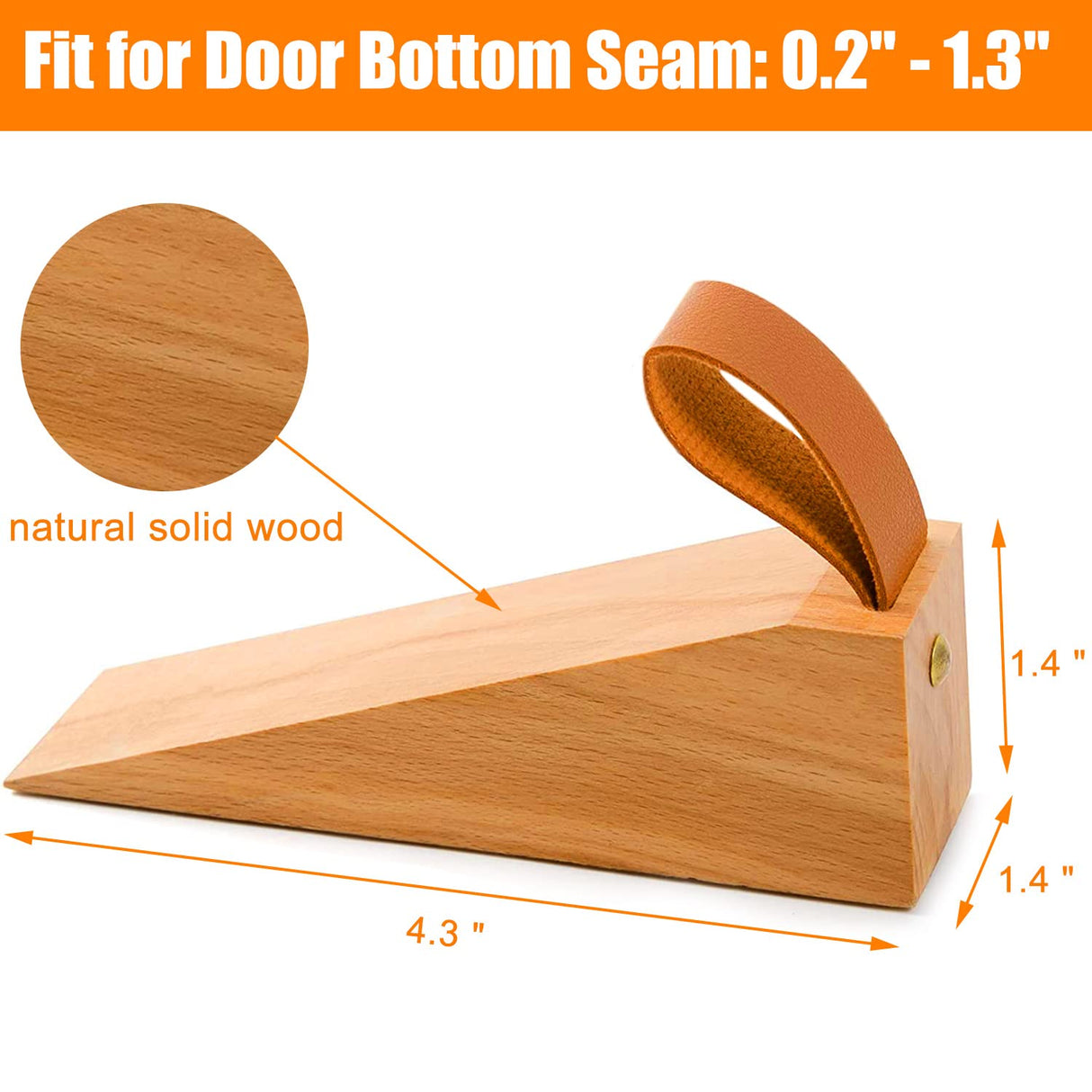 Wood Door Stopper, Solid Wooden Non-Slip Door Wedges, Sturdy and Durable Door Stop Wedge, Door Stopper Fit for Door Bottom Seam (0.2" - 1.3") 1 Pack e-Times