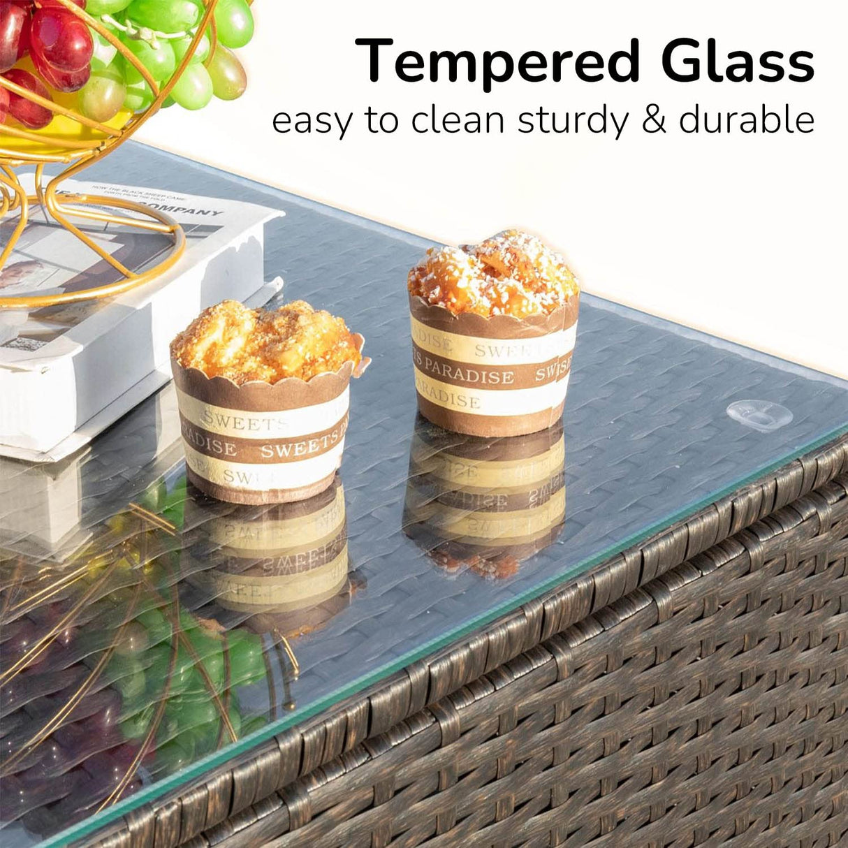 PayLessHere 8 Piece Patio Furniture Set Outdoor Furniture Sectional Sofa Set Rattan Wicker Conversation Set Coffee Table Khaki Cushion for Backyard Porch Balcony Poolside Garden PayLessHere