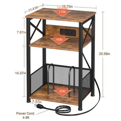 AMHANCIBLE Record Player Stand with Charging Station, Turntable Stand with Storage Cabinet, 3 Tier End Table Hold Up to 200 Albums, Record Stand for Vinyl, Living Room, Rustic Brown, HETCD01B - WoodArtSupply