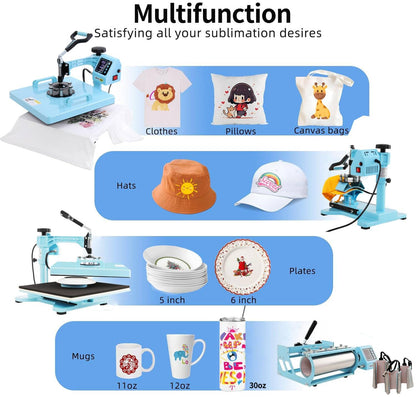 WHUBEFY Heat Press,15x15 Shirt Press Machine 8 in 1 with 30Oz Tumbler Attachment Sublimation Machine Digital Slide Out Sublimation Heat Transfer Machine, Heat Press for T-Shirts Mugs Caps Plates,1400W