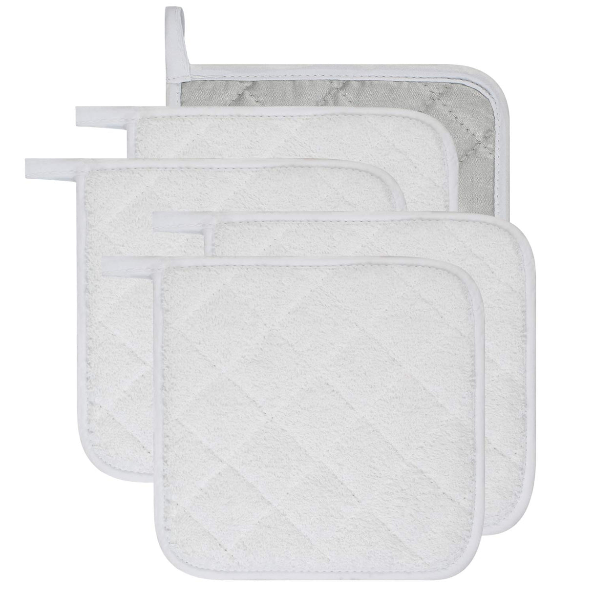 100% Cotton Kitchen Everyday Basic Terry Pot Holder Heat Resistant Coaster Potholder for Cooking and Baking Set of 5 White Lifaith