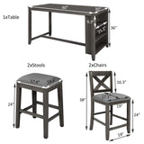 Quarte Farmhouse Dining Room Table Set, 5 Pieces Counter Height Wooden Bar Table Set with 3-Tier Storage, 2 Stools and 2 Chairs,Compact Pub Table Set for Small Kitchen Room (Gray/Rustic+2) Quarte