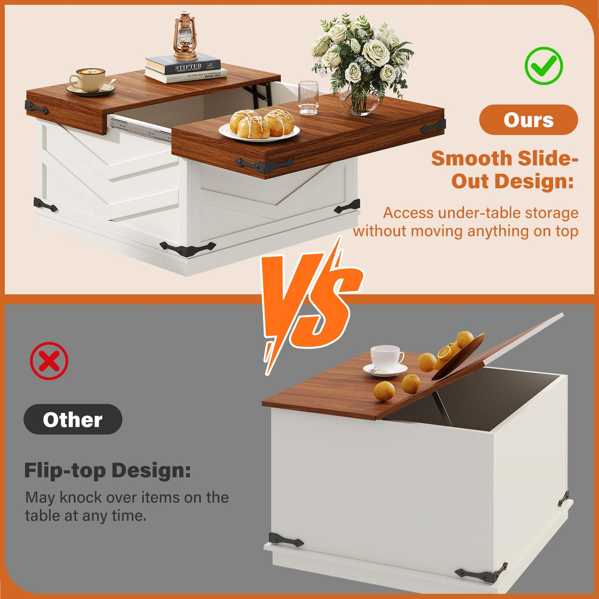 UNIQUITE 31.5'' Lift Top Coffee Table, Sliding Top Square Center Table with Large Hidden Storage Organizer, Multi-Functional Farmhouse Coffee Tables for Living Room, Bedroom, Home Office, White UNIQUITE