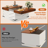 UNIQUITE 31.5'' Lift Top Coffee Table, Sliding Top Square Center Table with Large Hidden Storage Organizer, Multi-Functional Farmhouse Coffee Tables for Living Room, Bedroom, Home Office, White UNIQUITE
