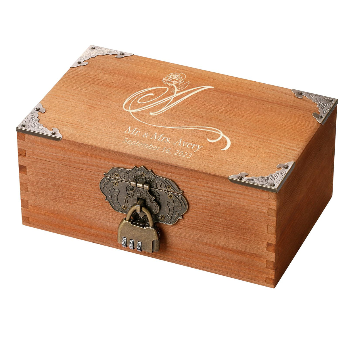 TUKDAK Personalized Wedding Keepsake Box with Lock, Wooden Decorative Memory Box, Photo Storage Box, Anniversary Engagement Bridal Christmas Gift for TUKDAK