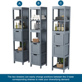 HOMEFORT Bathroom Storage Cabinet, Slim Tall Cabinet, Narrow Floor Cabinet Organizer, Wooden Linen Tower with 2 Drawers and 3 Shelves, Freestanding Storage Cupboard Grey HOMEFORT