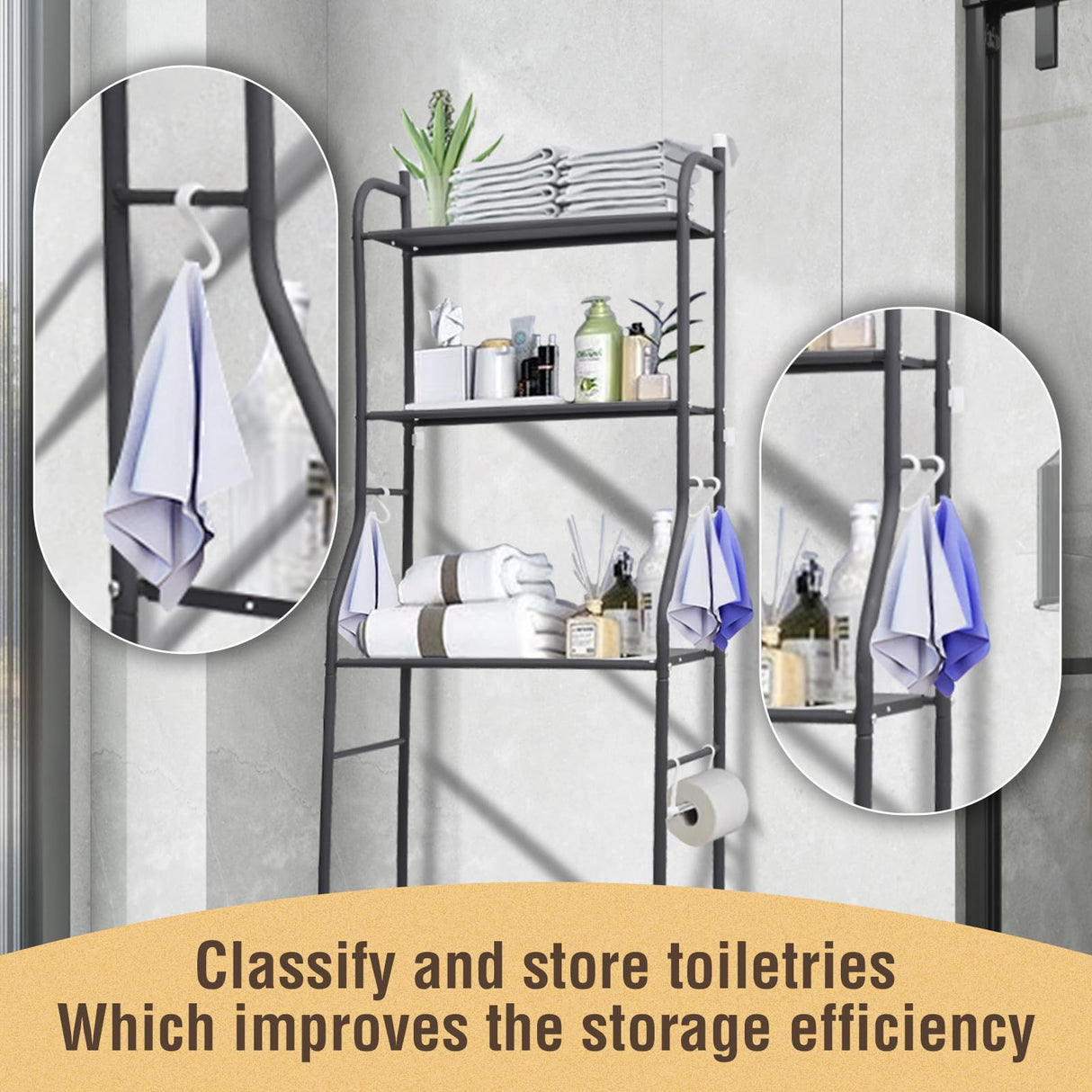 Metal Over Toilet Storage Stand Above Bathroom Organizers and Storage Cabinet Behind Over The Toilet Shelf Rack 3 Tier Bathroom Shelves Over Toilet Freestanding Space Saver with Toilet Paper Holder Rindoujin