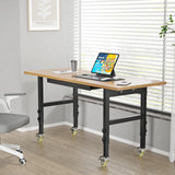 60" Adjustable Heavy Duty Work Bench with Drawers, Rubber Wood Top Workbench, Rolling Worktable with Power Outlet and Wheels, 2200 Lbs Capacity Hardwood Workstation for Garage, Workshop, Office, Home OAKANDO