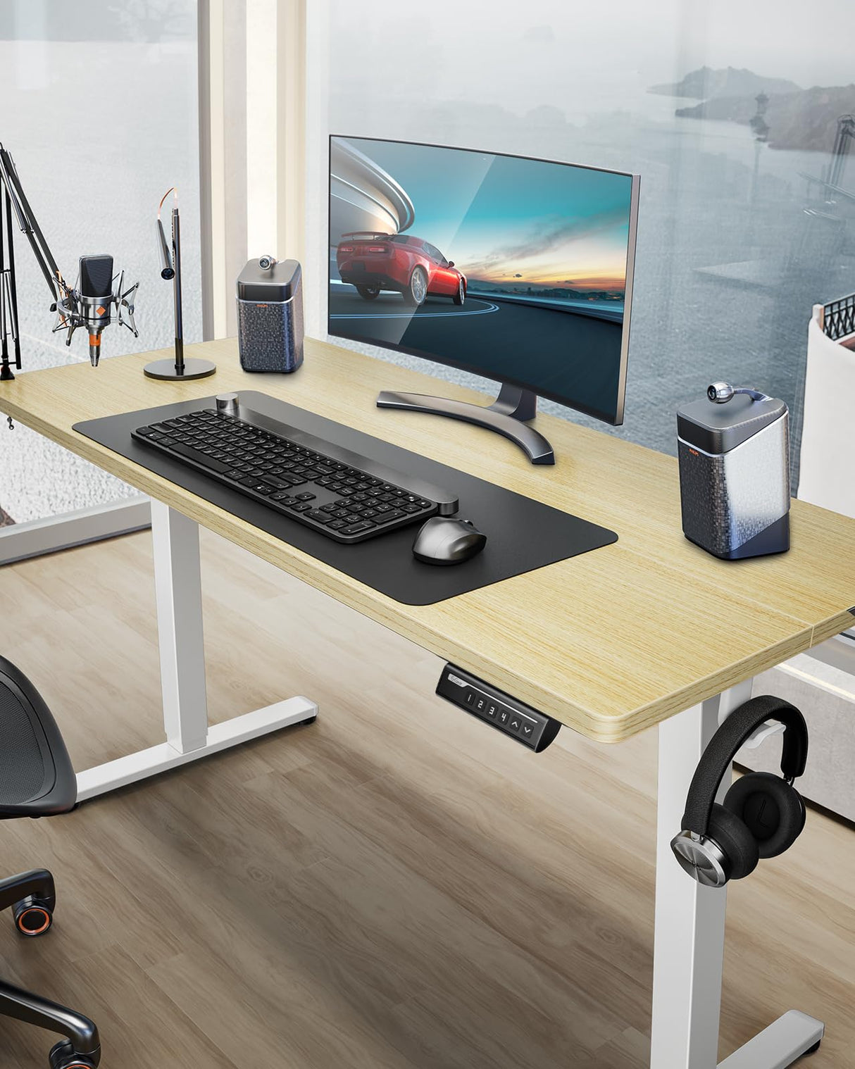 ErGear Height Adjustable Electric Standing Desk, 63x 28 Inches Sit Stand up Desk, Large Memory Computer Home Office Desk (Natural) ErGear