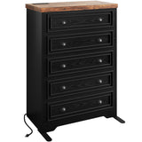 LIKIMIO 43" Tall 5 Drawers Dresser for Bedroom, Power Strip, Farmhouse Large Wood Dressers & Chest of Drawers with Wide Storage Cabinet, Black LIKIMIO