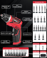 Cordless Electric Screwdriver Set, 8V Max 10Nm Rechargeable Power Electric Drill, Battery Screw Gun with 28pcs Driver Bit Set, 320RPM/10+1 Torque Setting, 2 Position Handle, Flexible Shaft LED Light DuroFort