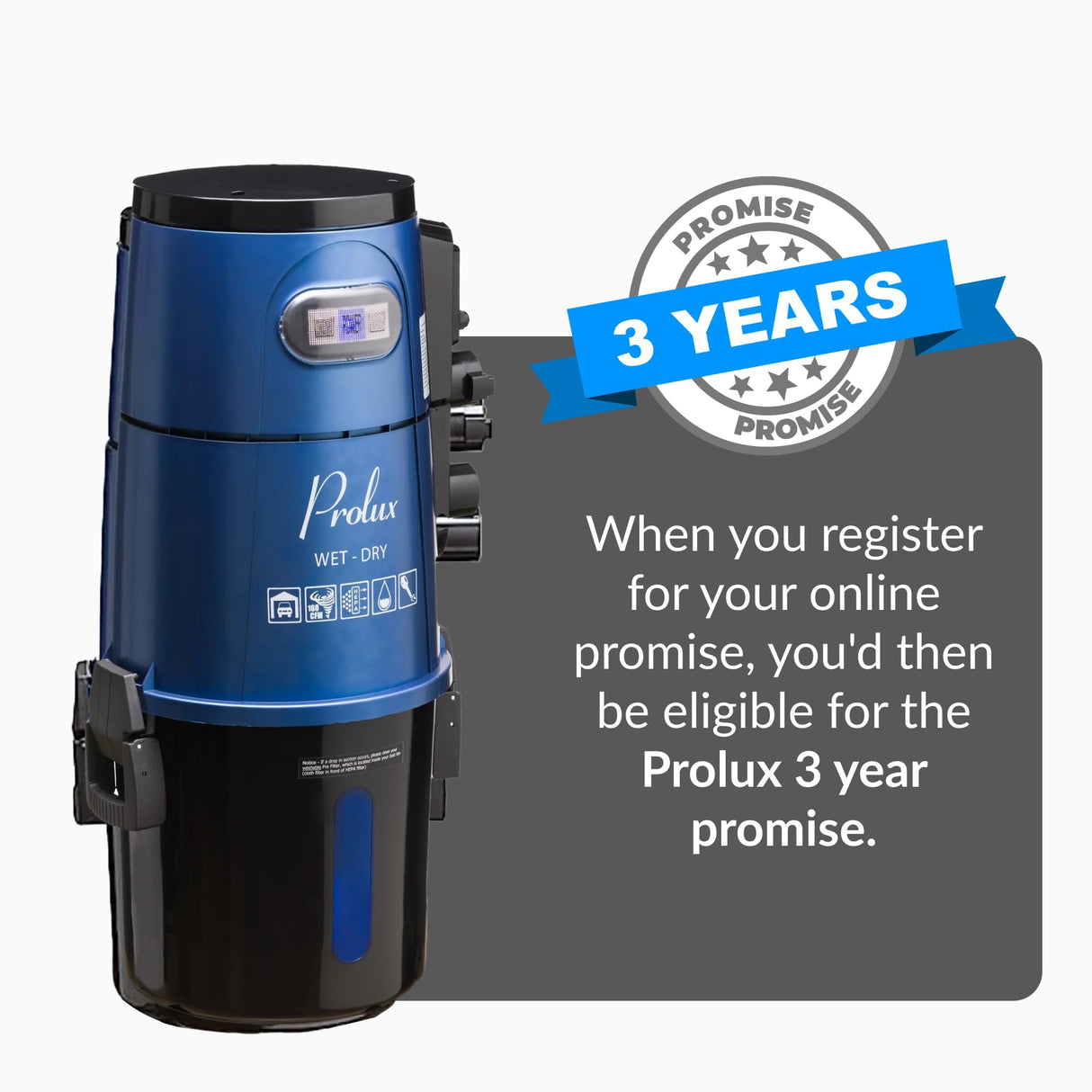 Prolux Professional Shop Blue Wall Mounted Garage Vac, Wet Dry Pick Up Prolux