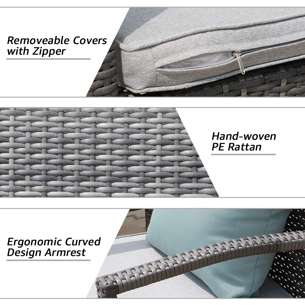 Patiorama 3 Pieces Outdoor Patio Furniture Set, Outdoor Wicker Conversation Set, Patio Rattan Chair Set, Modern Bistro Set with Coffee Table, Garden Balcony Backyard Poolside (Light Gray) Patiorama