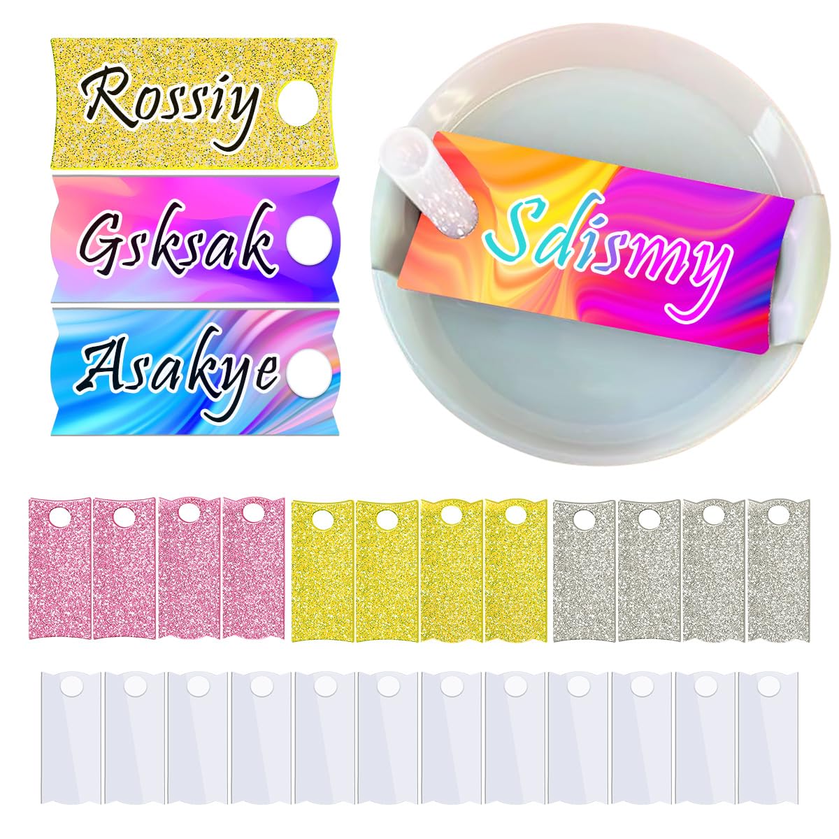 24 Pcs Sublimation Name Plate Blanks for Stanley 40oz Tumbler, Sublimation Blanks 3.2"x1.3" Personalized Name Tag for Customized Stanley Cup 12pcs Aluminum 12pcs Flashy Acrylic QINLECTRI