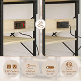 Bestier Oak Bakers Rack with Power Outlet and Storage Baskets - Microwave Stand & Coffee Bar Organizer Bestier