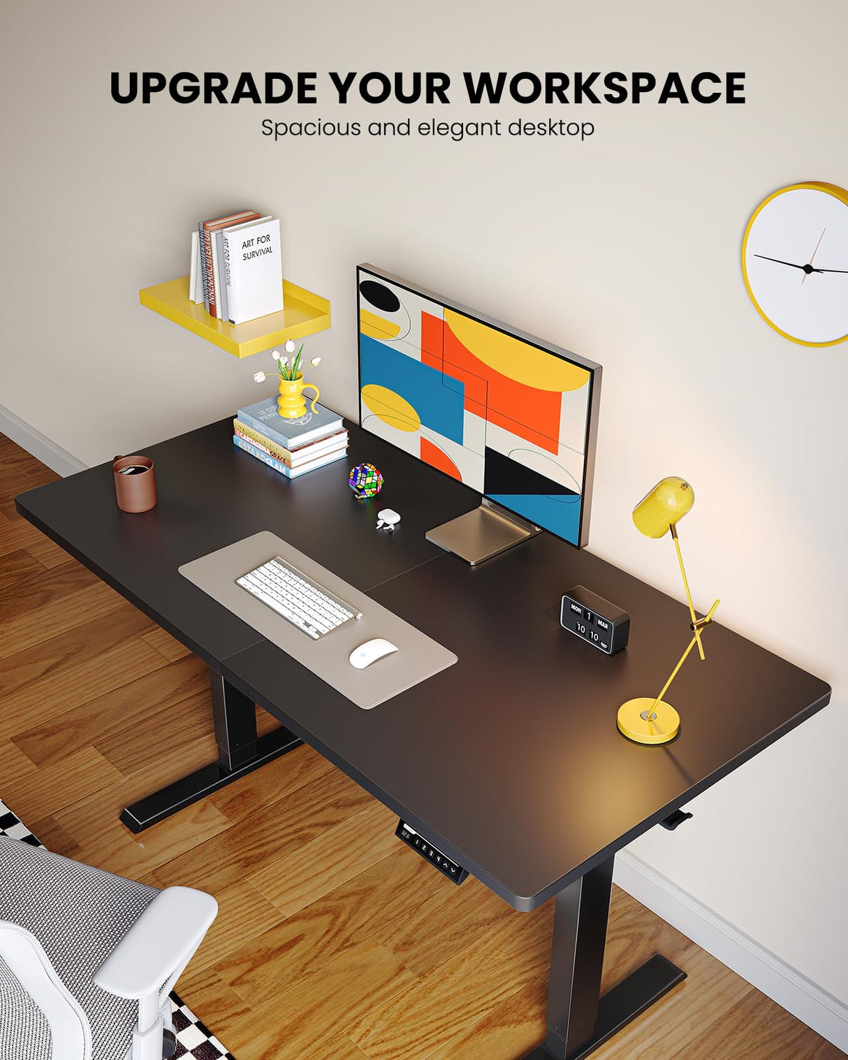 ErGear Electric Standing Desk, 48 x 24 inch Height Adjustable Sit Stand Up Desk, Computer Home Office Desk with 4 Memory Height Buttons, Two Pieces Desktop, Black, EGESD110B ErGear