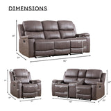 CANMOV Faux Leather Manual Reclining Sofa Furniture Set, Manual Recliner Chair, Manual Loveseat and 3 Seat Recliner Sofa Couch Set for Living Room,Grey CANMOV