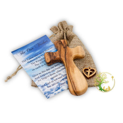 Comfort Cross | Wooden Pocket Prayer Cross | Personalized Olive Wood Cross from the Holy Land | Customized Holding Cross for Kids & Adults (Plain - No Text) - WoodArtSupply