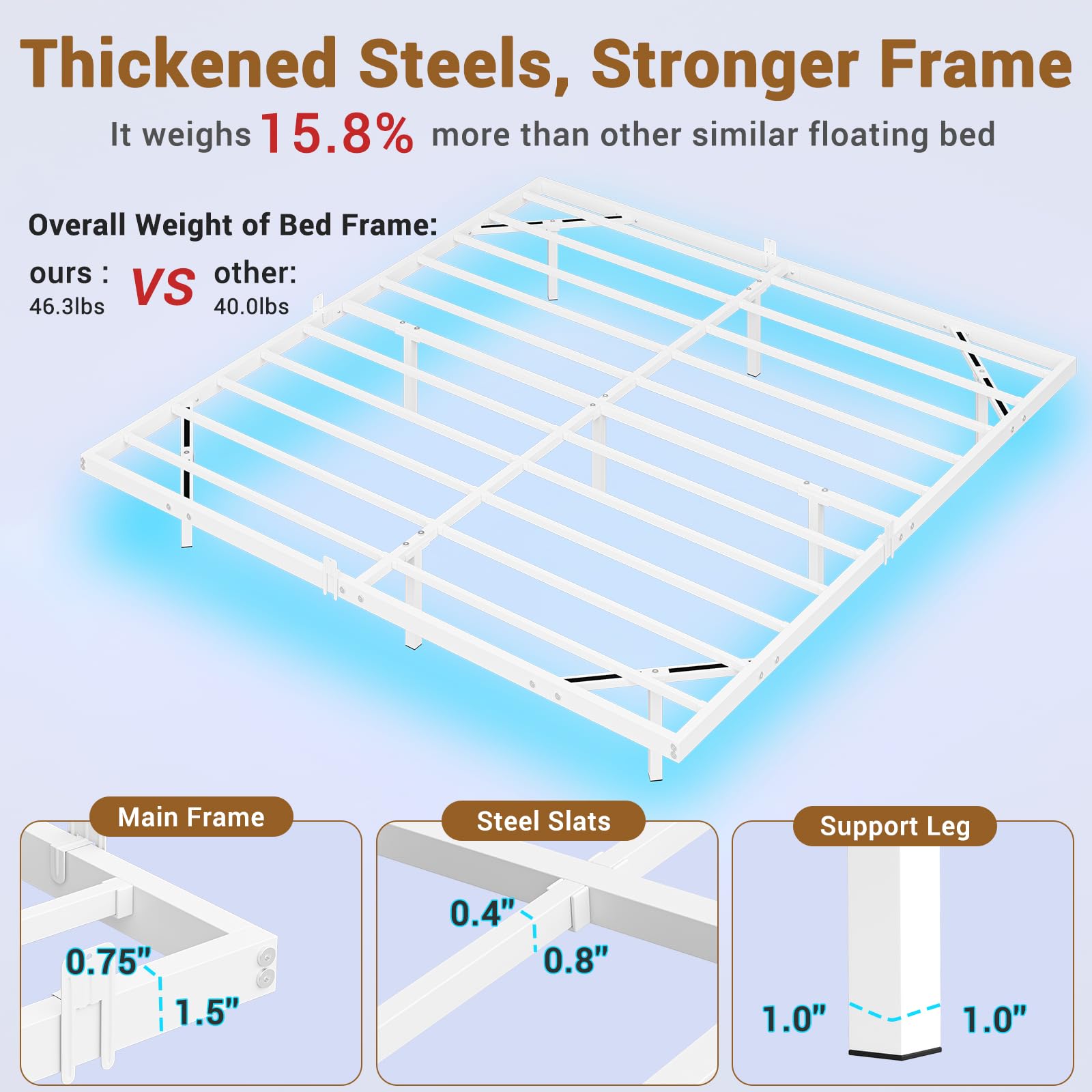 Hasuit King Size Floating Bed Frame with LED Lights - Metal Platform, Easy Assembly, No Box Spring Needed - WoodArtSupply