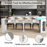 Extendable Dining Table with Charging Station & LED Lights, 19.7" to 98.4" White Faux Marble Dining Table, Rectangle Console Table for 2-8, Modern Space Saving Kitchen Island Table (No Chairs) Gyfimoie