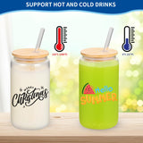 MAFYE Sublimation Glass Blanks With Bamboo Lid, 16OZ Clear Sublimation Beer Can Glass with Glass Straws Present Box Mason Jar Cups Mug Travel Tumbler for Beer, Juice, Soda, Iced Coffee, Drinks(8 PACK) MAFYE