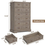 Hasuit Farmhouse Dresser for Bedroom, 7 Drawers Dresser, 51.4"Tall Dressers Chest of Drawers with Hand Carved Panel, Large Wood Closet Storage Organizer Rustic Dressers for Bedroom Living Room Hallway Hasuit